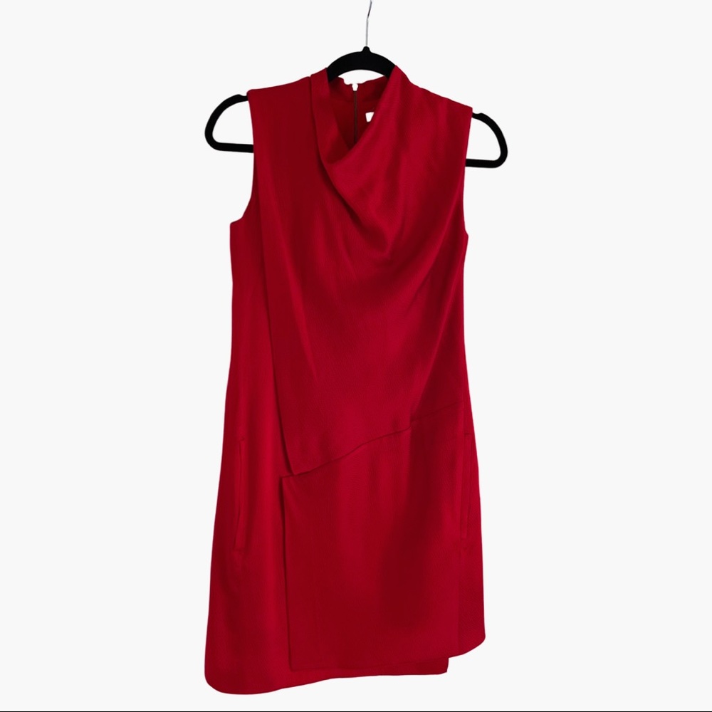 Helmet Lang Red Draped Silk Dress
